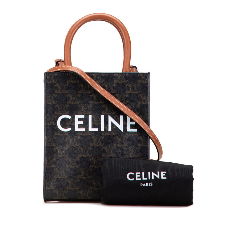 セリーヌ トリオンフ バーティカルカバ ミニ トートバッグ ショルダーバッグ 2WAY ブラック ブラウン PVC レザー レディース CELINE 【中古】