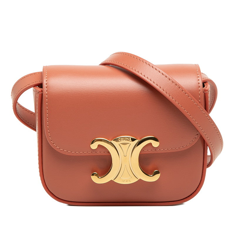 セリーヌ トリオンフ ミニ クロード 斜め掛け ショルダーバッグ ポシェット ピンクオレンジ レザー レディース CELINE 中古
