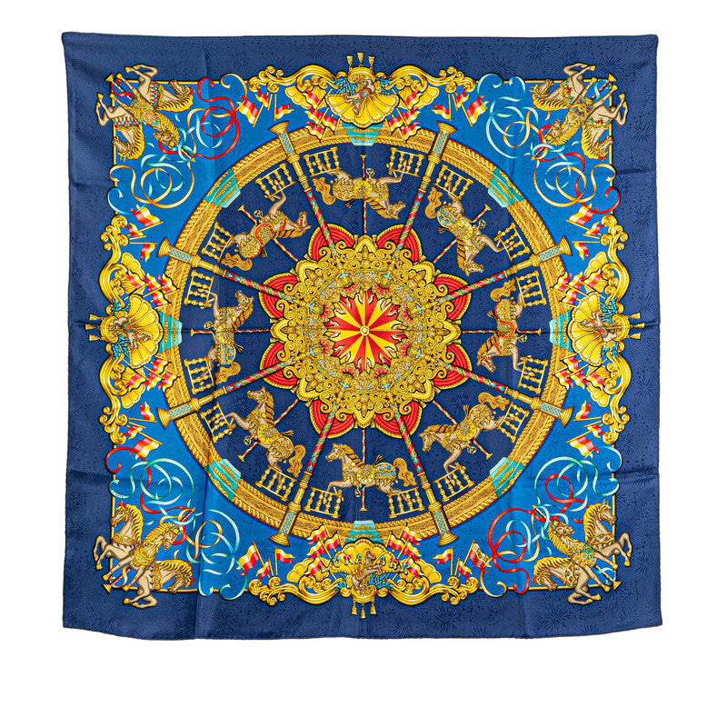 エルメス カレ90 LUNA PARK 遊園地 スカーフ ブルー ゴールド マルチカラー シルク レディース HERMES 【中古】