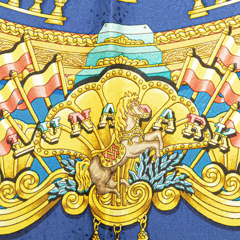 エルメス カレ90 LUNA PARK 遊園地 スカーフ ブルー ゴールド マルチカラー シルク レディース HERMES 【中古】