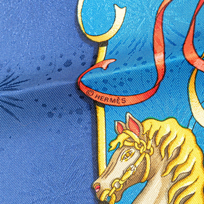 エルメス カレ90 LUNA PARK 遊園地 スカーフ ブルー ゴールド マルチカラー シルク レディース HERMES 【中古】