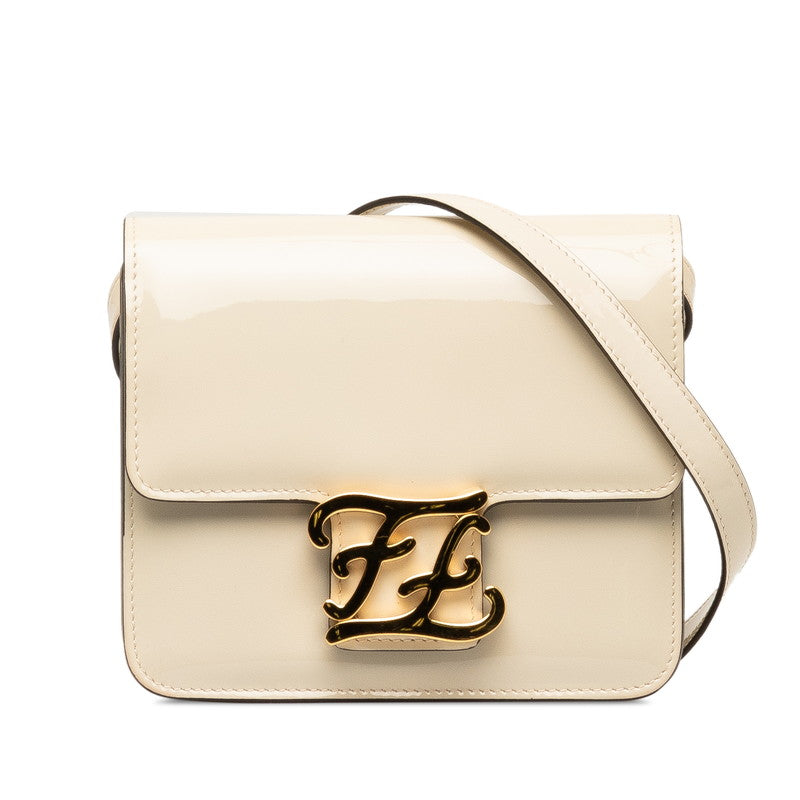 フェンディ カリグラフィー 斜め掛け ショルダーバッグ 8BT317 アイボリー ホワイト パテントレザー レディース FENDI 中古