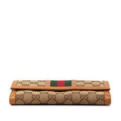 グッチ GGキャンバス シェリーライン 長財布 258038 ブラウン キャンバス レザー レディース GUCCI 【中古】