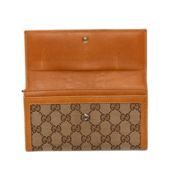 グッチ GGキャンバス シェリーライン 長財布 258038 ブラウン キャンバス レザー レディース GUCCI 【中古】