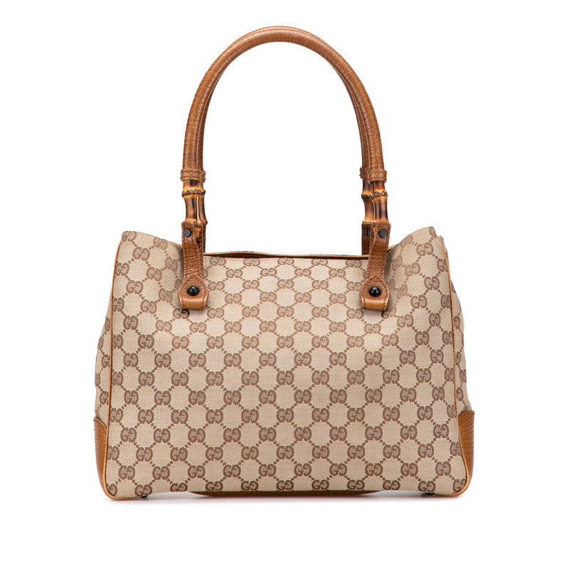 グッチ GGキャンバス バンブー トートバッグ 112526 ベージュ ブラウン キャンバス レザー レディース GUCCI 【中古】