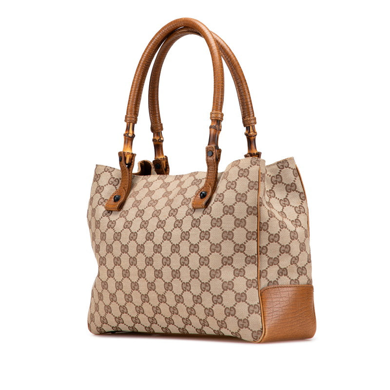 グッチ GGキャンバス バンブー トートバッグ 112526 ベージュ ブラウン キャンバス レザー レディース GUCCI 【中古】