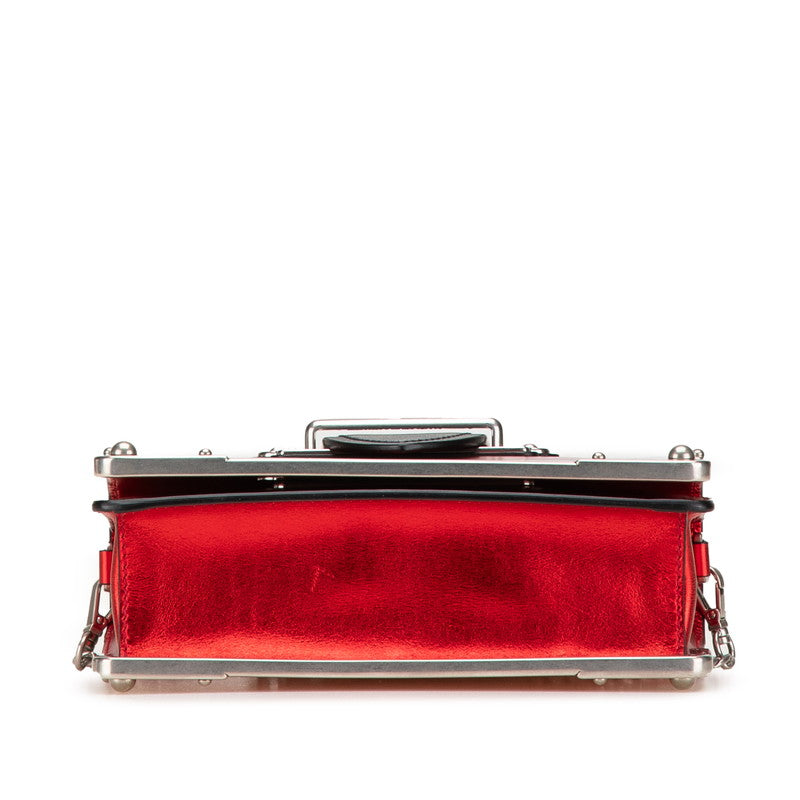 プラダ カイエ 斜め掛け チェーン ショルダーバッグ 1BD045 レッド ブラック シルバー金具 レザー レディース PRADA 【中古】