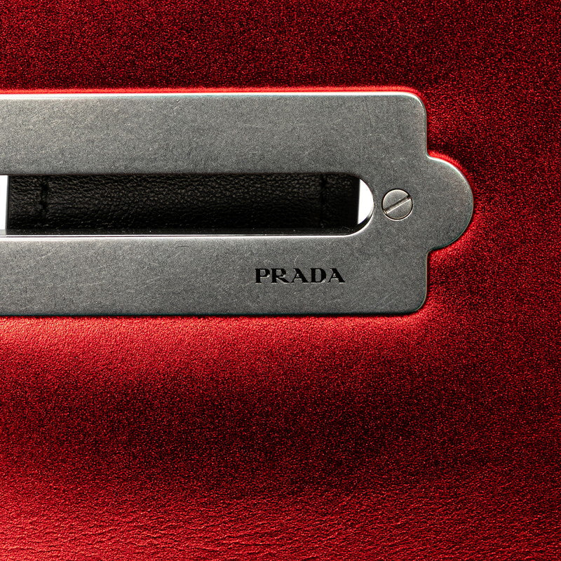 プラダ カイエ 斜め掛け チェーン ショルダーバッグ 1BD045 レッド ブラック シルバー金具 レザー レディース PRADA 【中古】
