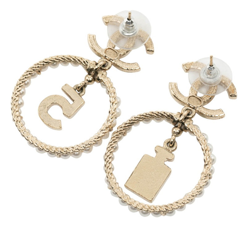 シャネル ココマーク 香水瓶モチーフ パール ラインストーン ピアス ゴールド メッキ レディース CHANEL 【中古】
