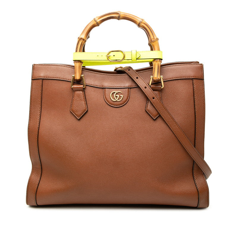 グッチ バンブー ダイアナ ミディアム トートバッグ ショルダーバッグ 2WAY 655658 ブラウン レザー レディース GUCCI 中古