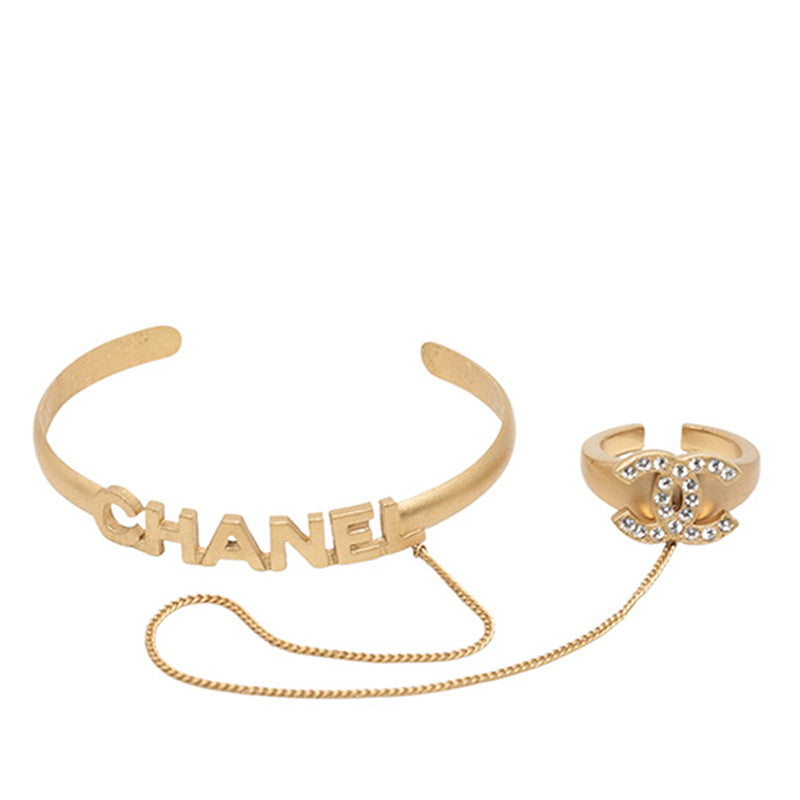 シャネル ココマーク ロゴ ラインストーン ブレスレット リング セット ゴールド メッキ レディース CHANEL 【中古】