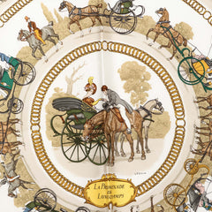 エルメス カレ90 La Promenade de Longchamps ロンシャンへの散歩 スカーフ 大判 ブルー系 マルチカラー シルク レディース HERMES 【中古】