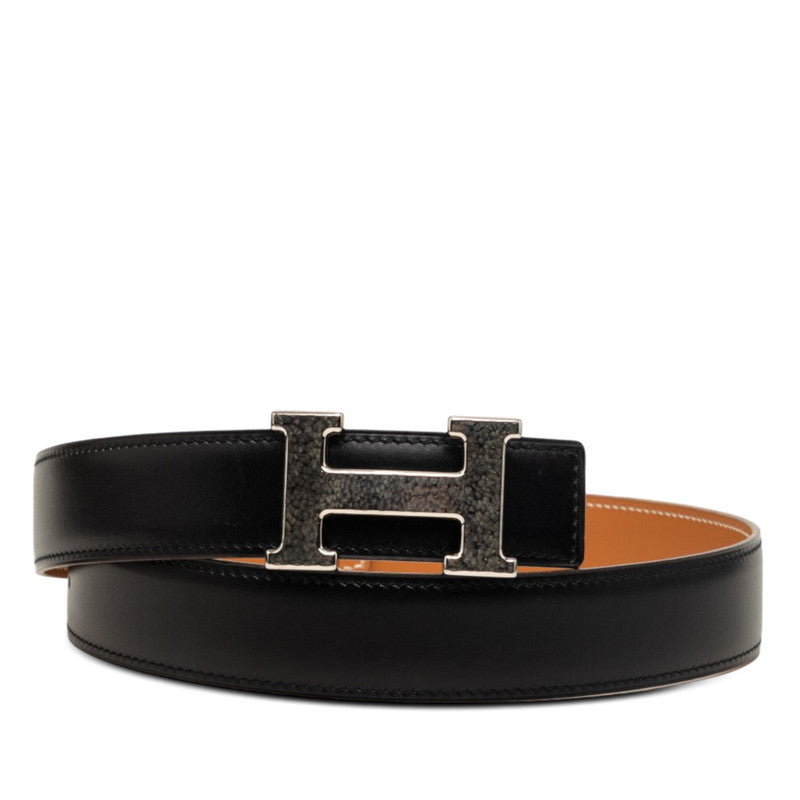 エルメス コンスタンス Hロゴ バックルベルト □D刻印 ブラック ブラウン レザー レディース HERMES 【中古】