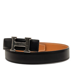 エルメス コンスタンス Hロゴ バックルベルト □D刻印 ブラック ブラウン レザー レディース HERMES 【中古】