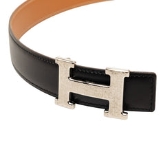 エルメス コンスタンス Hロゴ バックルベルト □D刻印 ブラック ブラウン レザー レディース HERMES 【中古】