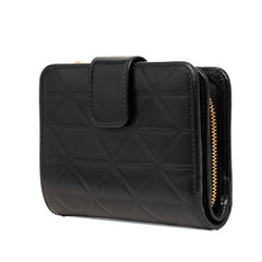 プラダ トライアングルロゴ 二つ折り財布 コンパクトウォレット ブラック ソフトカーフレザー レディース PRADA 【中古】
