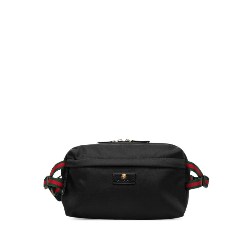 グッチ シェリーライン タイガーヘッド ウエストバッグ ボディバッグ 477085 ブラック キャンバス レディース GUCCI 中古