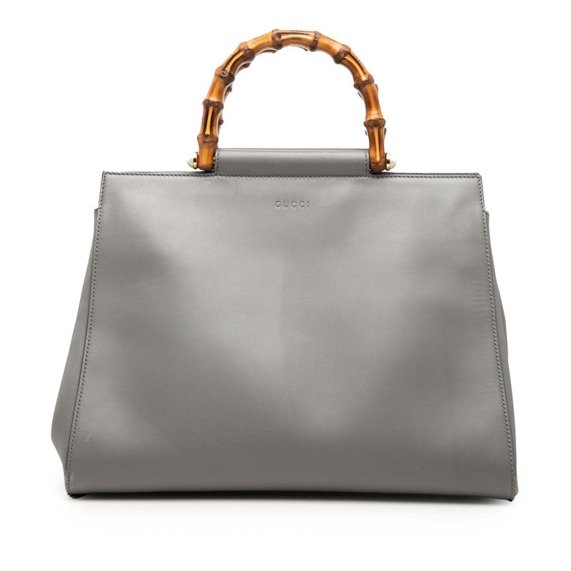 グッチ バンブー ニムフェア ミディアム ハンドバッグ 453766 グレー レザー レディース GUCCI 【中古】