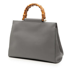 グッチ バンブー ニムフェア ミディアム ハンドバッグ 453766 グレー レザー レディース GUCCI 【中古】