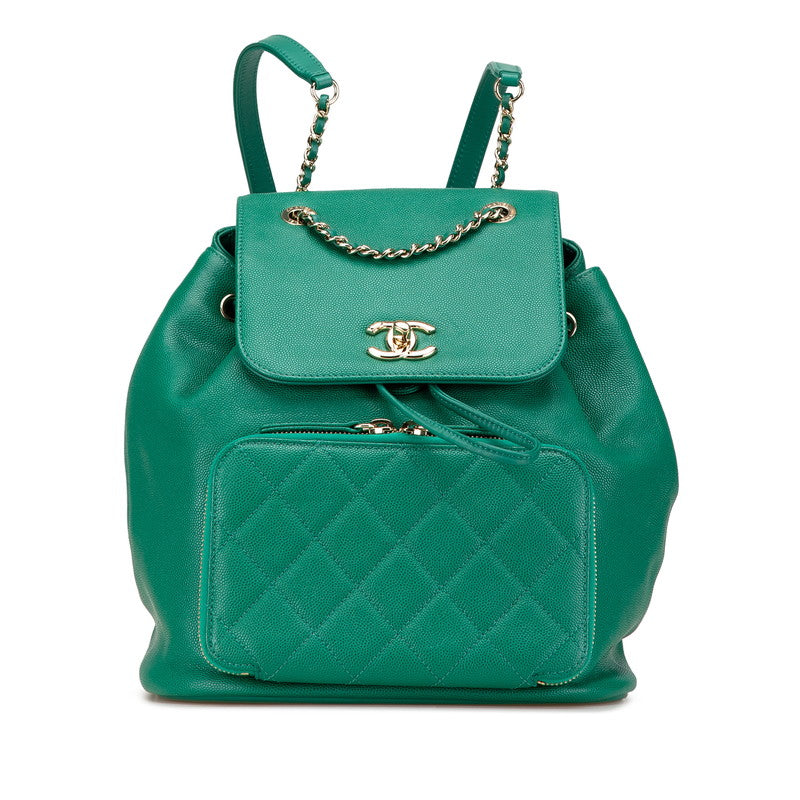 シャネル マトラッセ ココマーク リュック バックパック グリーン キャビアスキン レディース CHANEL 【中古】