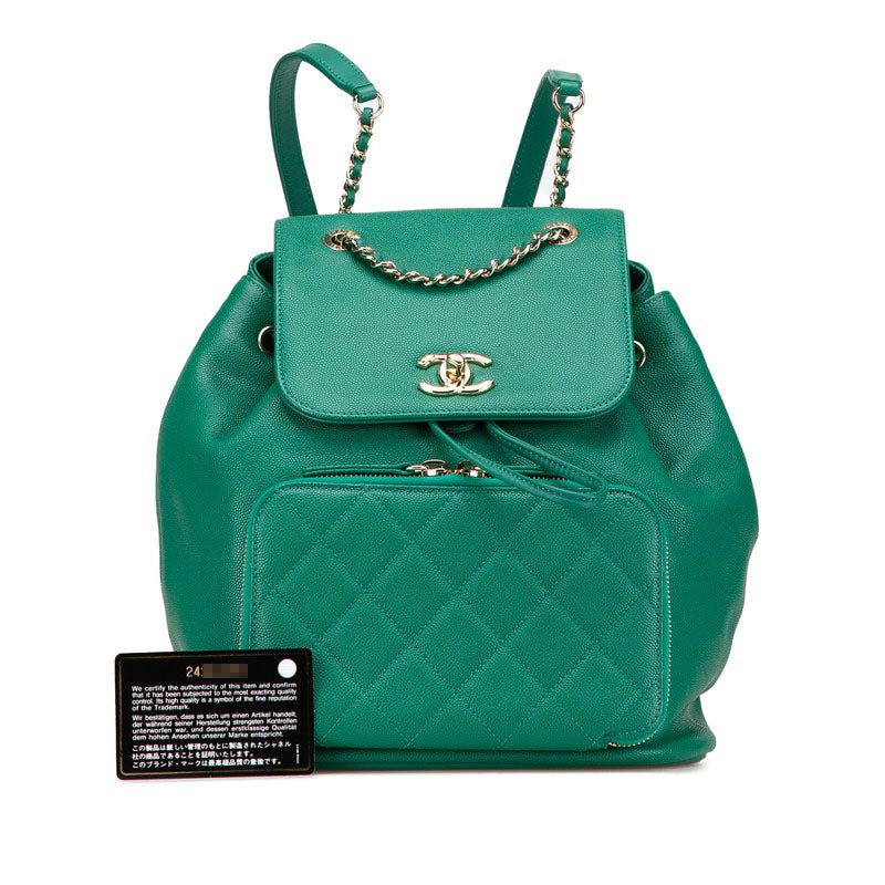 シャネル マトラッセ ココマーク リュック バックパック グリーン キャビアスキン レディース CHANEL 【中古】