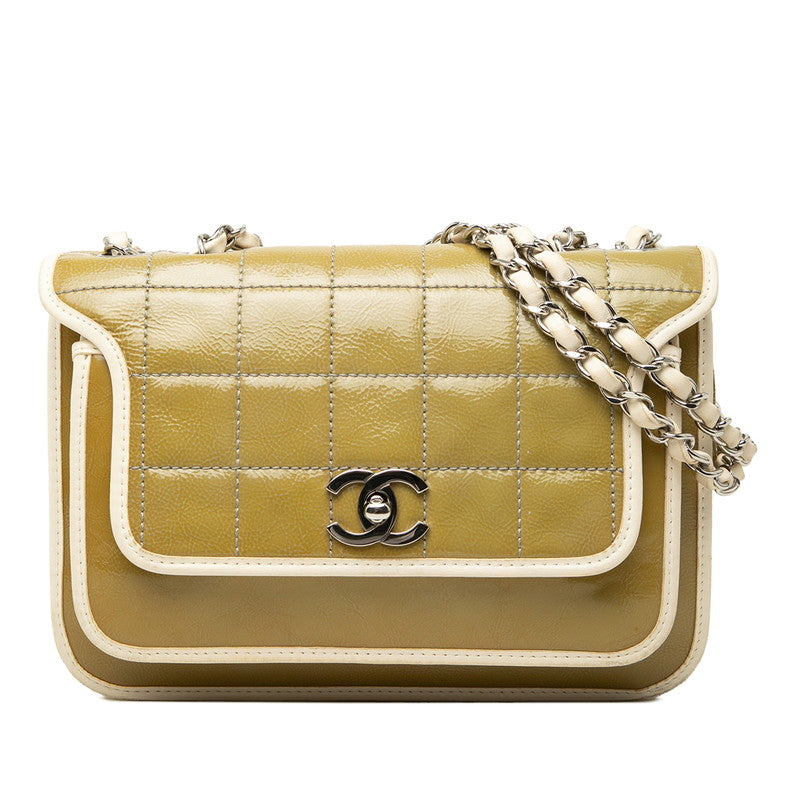 シャネル ココマーク チョコバー チェーン ショルダーバッグ グリーン系 エナメル レザー レディース CHANEL 中古