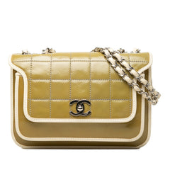 シャネル ココマーク チョコバー チェーン ショルダーバッグ グリーン系 エナメル レザー レディース CHANEL 中古