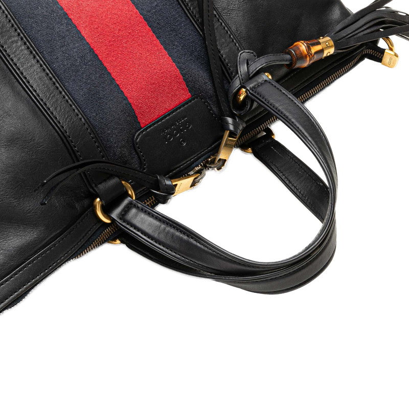 グッチ シェリーライン バンブー ハンドバッグ ショルダーバッグ 2WAY 309621 ネイビー レザー スウェット レディース GUCCI 【中古】