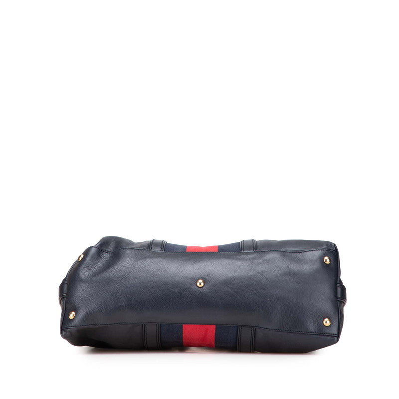 グッチ シェリーライン バンブー ハンドバッグ ショルダーバッグ 2WAY 309621 ネイビー レザー スウェット レディース GUCCI 【中古】