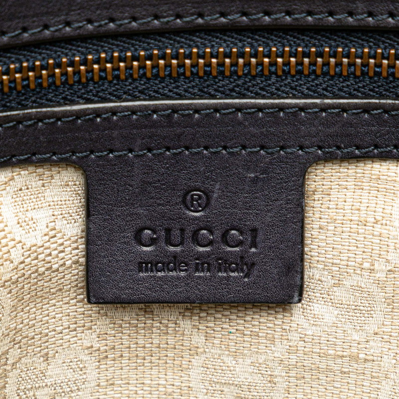 グッチ シェリーライン バンブー ハンドバッグ ショルダーバッグ 2WAY 309621 ネイビー レザー スウェット レディース GUCCI 【中古】