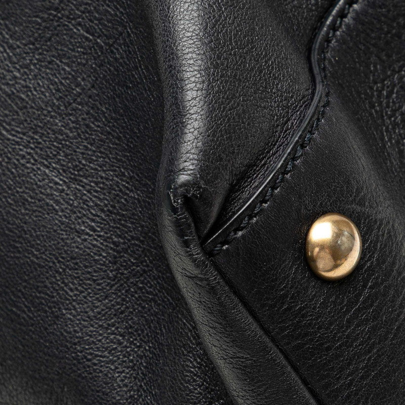 グッチ シェリーライン バンブー ハンドバッグ ショルダーバッグ 2WAY 309621 ネイビー レザー スウェット レディース GUCCI 【中古】