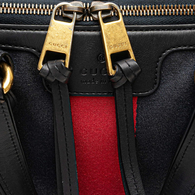 グッチ シェリーライン バンブー ハンドバッグ ショルダーバッグ 2WAY 309621 ネイビー レザー スウェット レディース GUCCI 【中古】