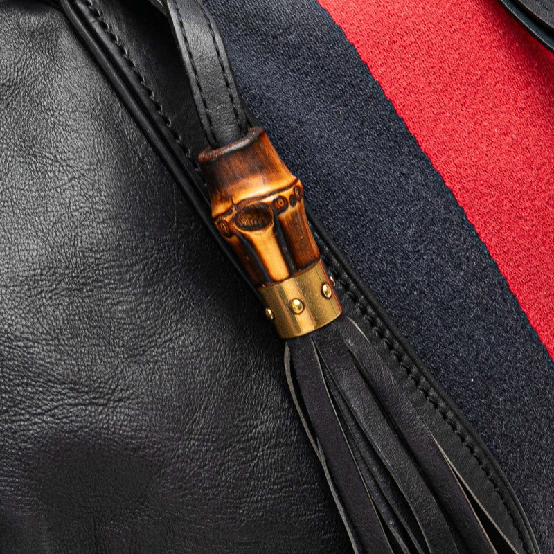 グッチ シェリーライン バンブー ハンドバッグ ショルダーバッグ 2WAY 309621 ネイビー レザー スウェット レディース GUCCI 【中古】