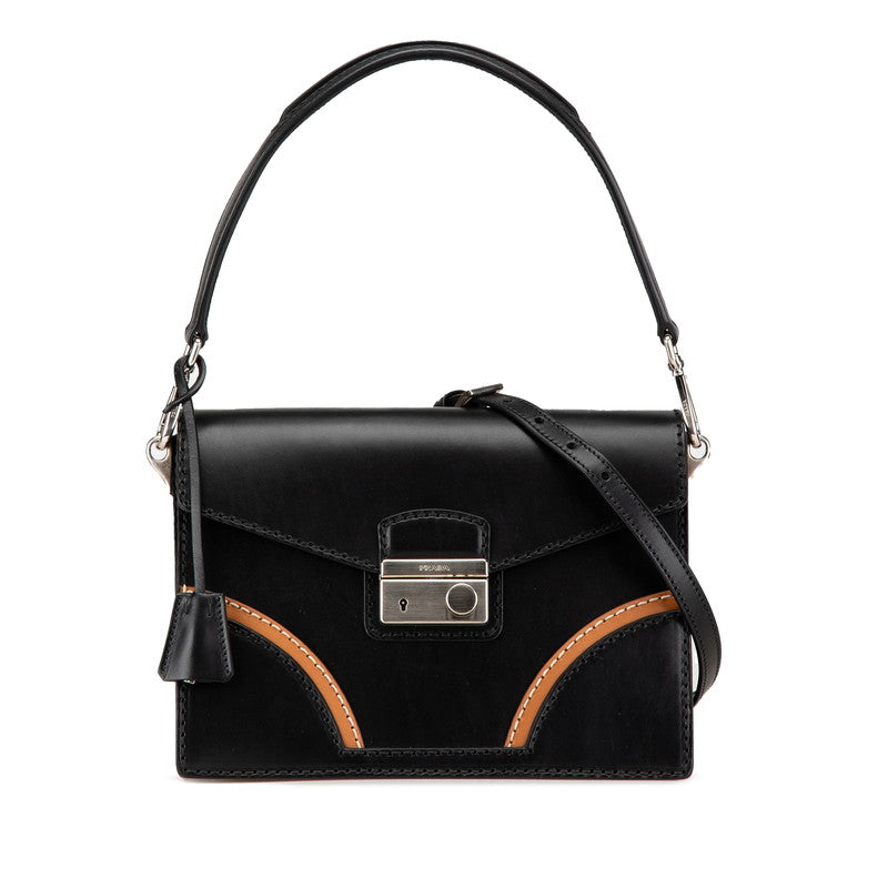 プラダ ステッチリム ハンドバッグ ショルダーバッグ 2WAY BR5138 ブラック レザー レディース PRADA 【中古】