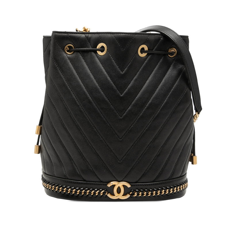 シャネル シェブロン Vステッチ ココマーク チェーン ショルダーバッグ ブラック ラムスキン レディース CHANEL 【中古】
