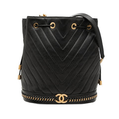 シャネル シェブロン Vステッチ ココマーク チェーン ショルダーバッグ ブラック ラムスキン レディース CHANEL 【中古】