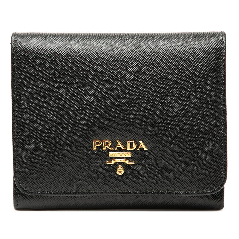 プラダ 三つ折り財布 1M0176 ブラック サフィアーノレザー レディース PRADA 【中古】