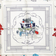 エルメス カレ90 Quai aux Fleurs 花咲く海岸通り スカーフ ホワイト シルク レディース HERMES 【中古】