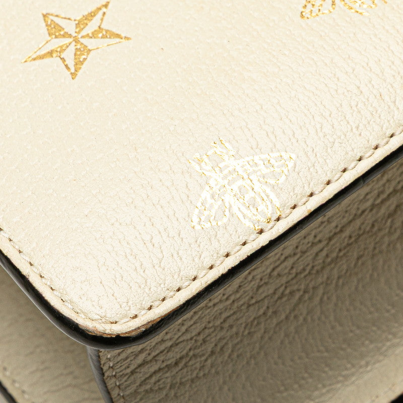 グッチ シルヴィ ビー&スター 斜め掛け ショルダーバッグ 524205 ホワイト アイボリー ゴールド レザー レディース GUCCI 【中古】