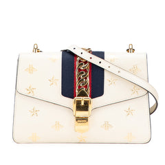 グッチ シルヴィ ビー&スター 斜め掛け ショルダーバッグ 524205 ホワイト アイボリー ゴールド レザー レディース GUCCI 【中古】