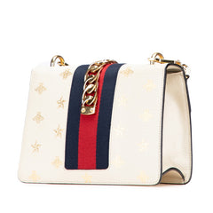 グッチ シルヴィ ビー&スター 斜め掛け ショルダーバッグ 524205 ホワイト アイボリー ゴールド レザー レディース GUCCI 【中古】