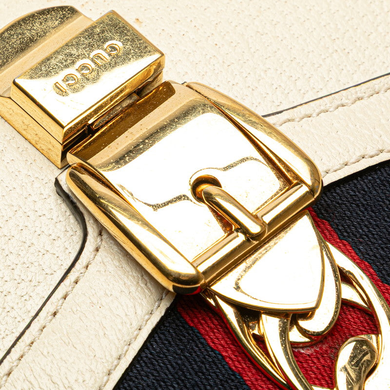 グッチ シルヴィ ビー&スター 斜め掛け ショルダーバッグ 524205 ホワイト アイボリー ゴールド レザー レディース GUCCI 【中古】