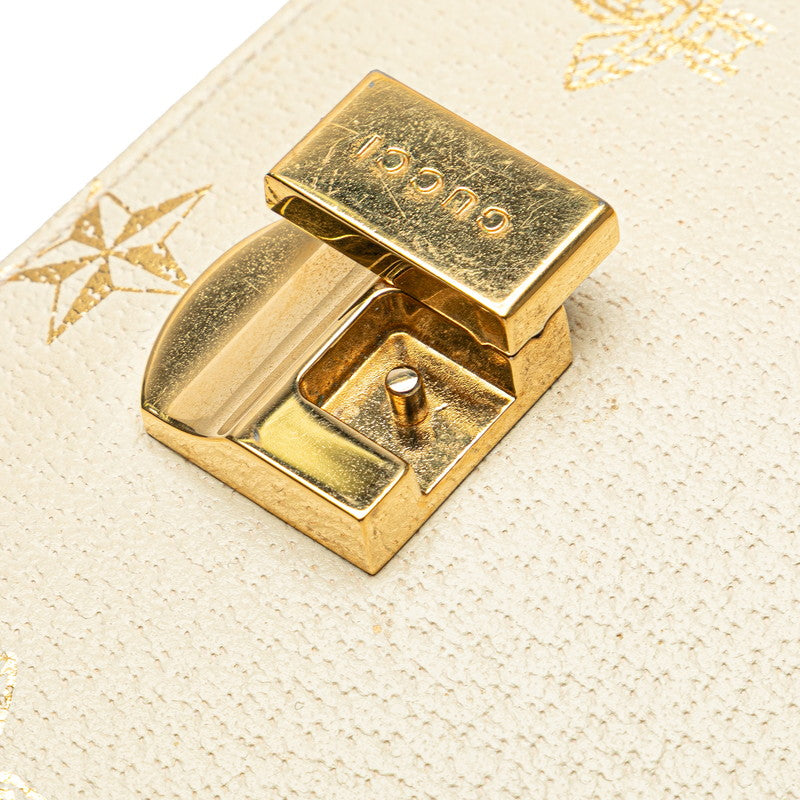 グッチ シルヴィ ビー&スター 斜め掛け ショルダーバッグ 524205 ホワイト アイボリー ゴールド レザー レディース GUCCI 【中古】