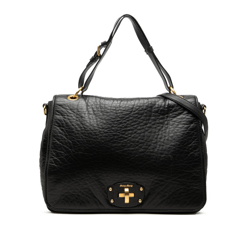 ミュウ ミュウ ハンドバッグ ショルダーバッグ 2WAY ブラック レザー レディース Miu Miu 中古