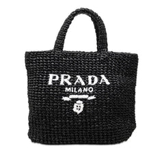 プラダ クロシェ 三角ロゴプレート トートバッグ ハンドバッグ ブラック ビスコース レディース PRADA 【中古】