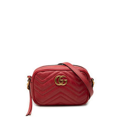 グッチ GGマーモント キルティング 斜め掛け チェーン ショルダーバッグ 448065 レッド レザー レディース GUCCI 中古