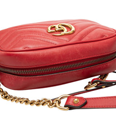 グッチ GGマーモント キルティング 斜め掛け チェーン ショルダーバッグ 448065 レッド レザー レディース GUCCI 中古