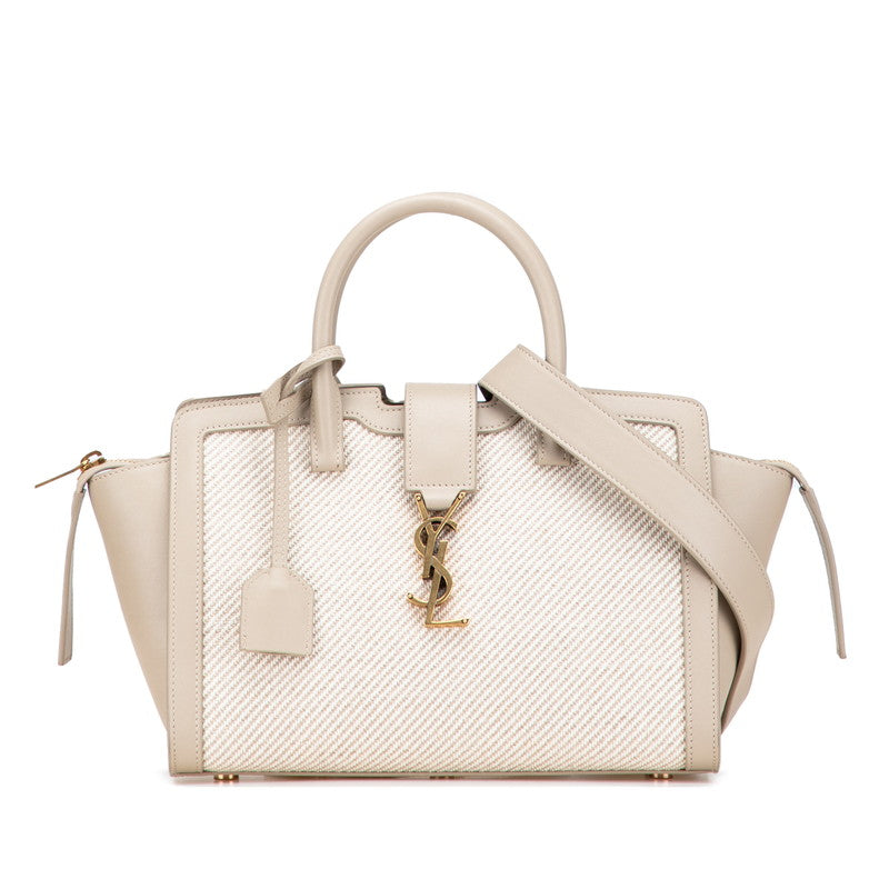 サンローラン ダウンタウン ベイビー ハンドバッグ ショルダーバッグ 2WAY 635346 グレージュ キャンバス レザー レディース SAINT LAURENT 【中古】