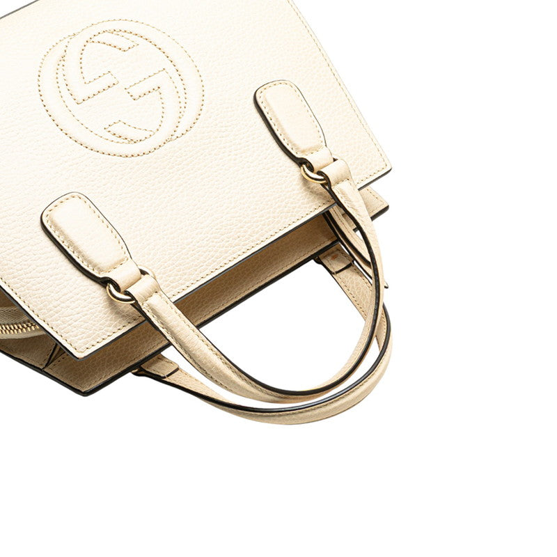 グッチ ソーホー インターロッキングG ハンドバッグ 607722 ホワイト アイボリー レザー レディース GUCCI 【中古】