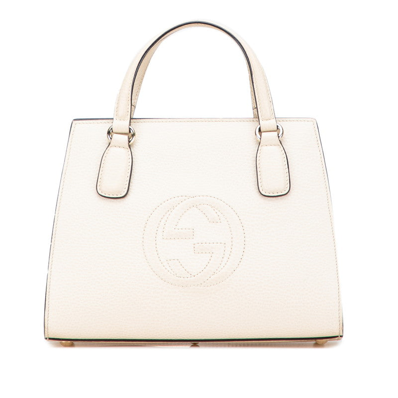グッチ ソーホー インターロッキングG ハンドバッグ 607722 ホワイト アイボリー レザー レディース GUCCI 【中古】